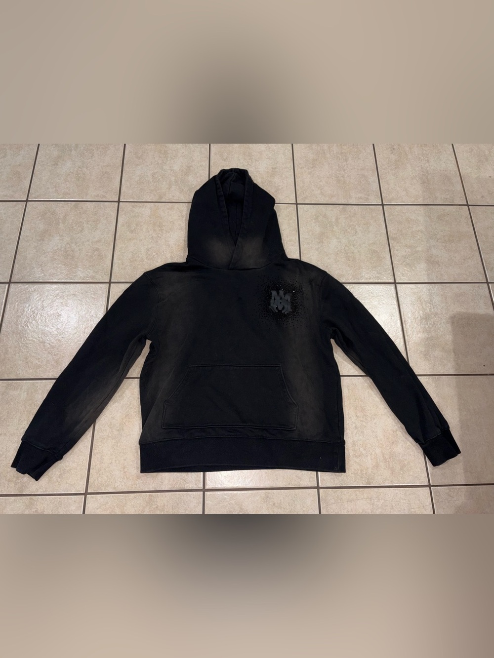 AMIRI Black men’s rhinestones logo Hooded Pullover